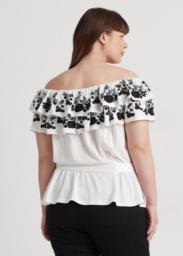 Ralph Lauren naiset brodeerattu jersey-toppi 0Z24ZR4579 valkoinen musta