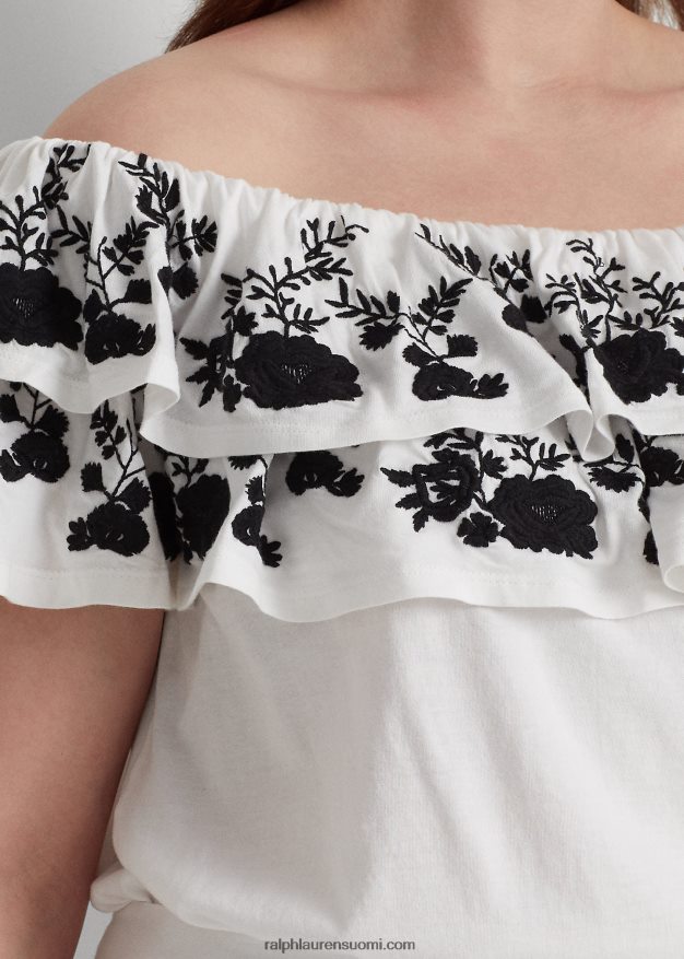 Ralph Lauren naiset brodeerattu jersey-toppi 0Z24ZR4579 valkoinen musta