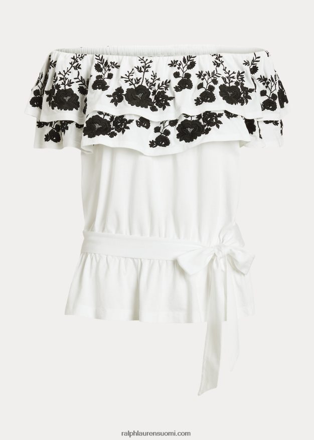 Ralph Lauren naiset brodeerattu jersey-toppi 0Z24ZR9465 valkoinen musta