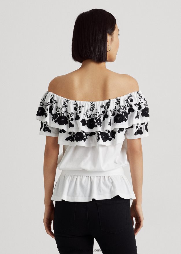 Ralph Lauren naiset brodeerattu jersey-toppi 0Z24ZR9465 valkoinen musta