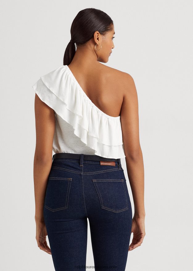 Ralph Lauren naiset jersey toppi olkapäällä 0Z24ZR3878 valkoinen