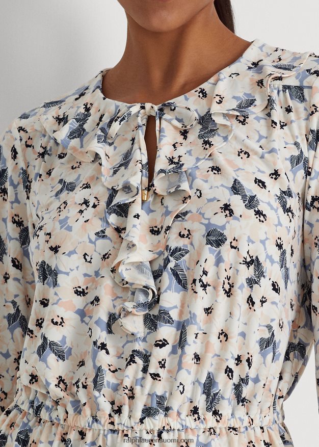 Ralph Lauren naiset kukkainen jersey-pääntie peplum toppi 0Z24ZR4102 sininen multi