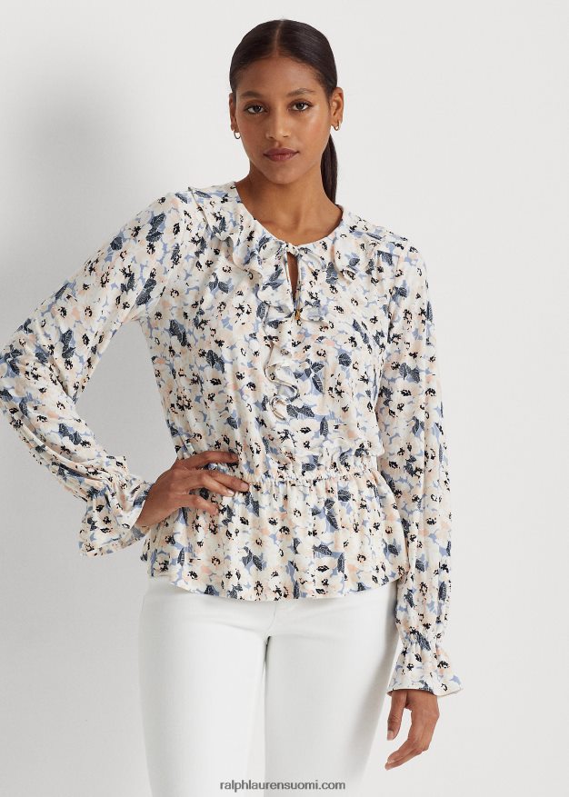 Ralph Lauren naiset kukkainen jersey-pääntie peplum toppi 0Z24ZR4435 sininen multi