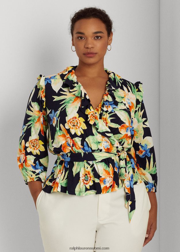 Ralph Lauren naiset kukkainen jerseypeplum-toppi 0Z24ZR4791 laivasto multi