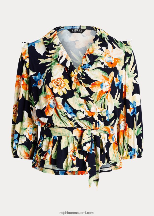 Ralph Lauren naiset kukkainen jerseypeplum-toppi 0Z24ZR4791 laivasto multi