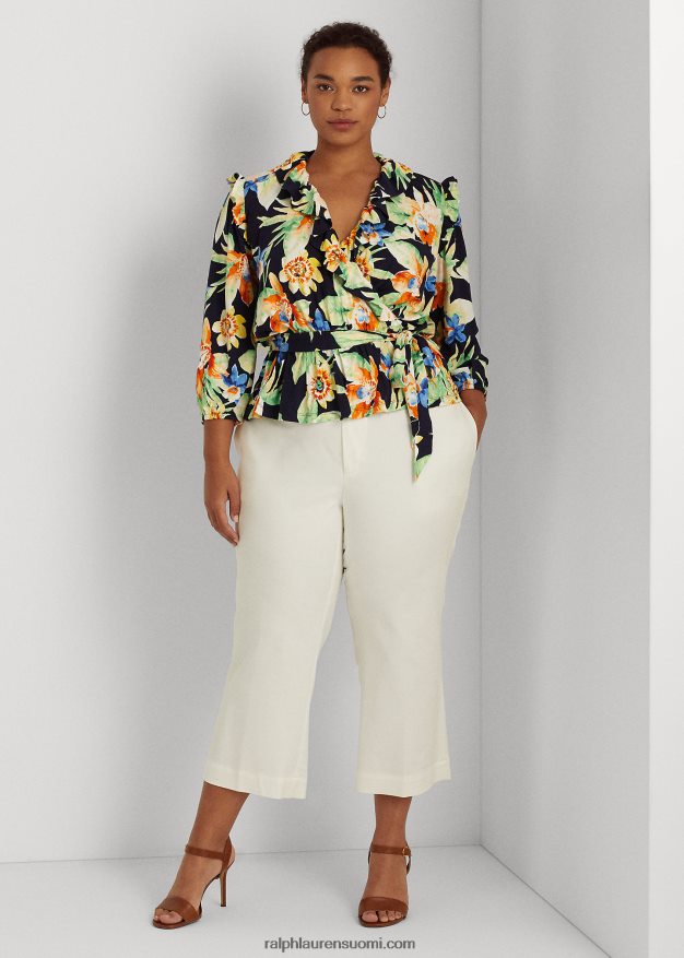 Ralph Lauren naiset kukkainen jerseypeplum-toppi 0Z24ZR4791 laivasto multi