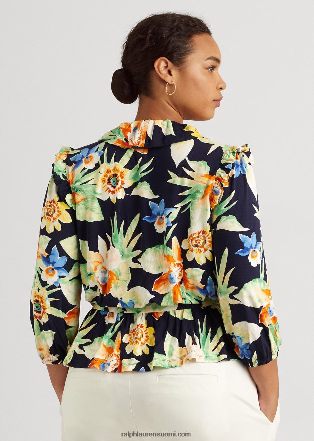 Ralph Lauren naiset kukkainen jerseypeplum-toppi 0Z24ZR4791 laivasto multi