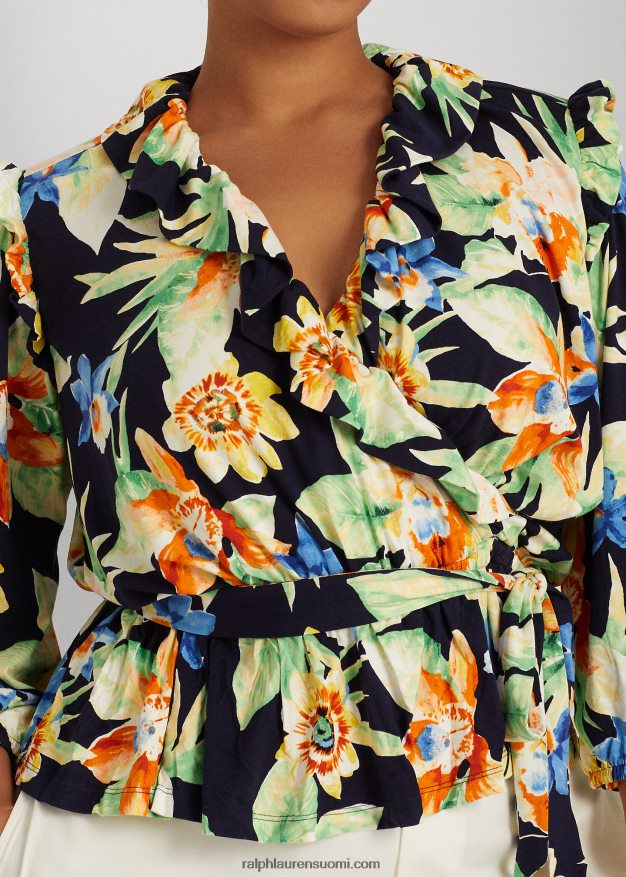 Ralph Lauren naiset kukkainen jerseypeplum-toppi 0Z24ZR4791 laivasto multi