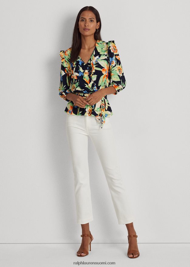 Ralph Lauren naiset kukkainen jerseypeplum-toppi 0Z24ZR4869 laivasto multi