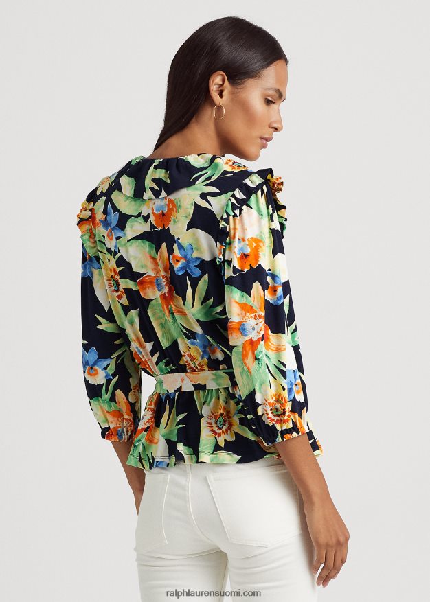 Ralph Lauren naiset kukkainen jerseypeplum-toppi 0Z24ZR4869 laivasto multi