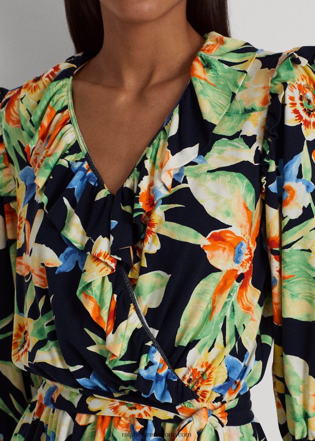 Ralph Lauren naiset kukkainen jerseypeplum-toppi 0Z24ZR4869 laivasto multi