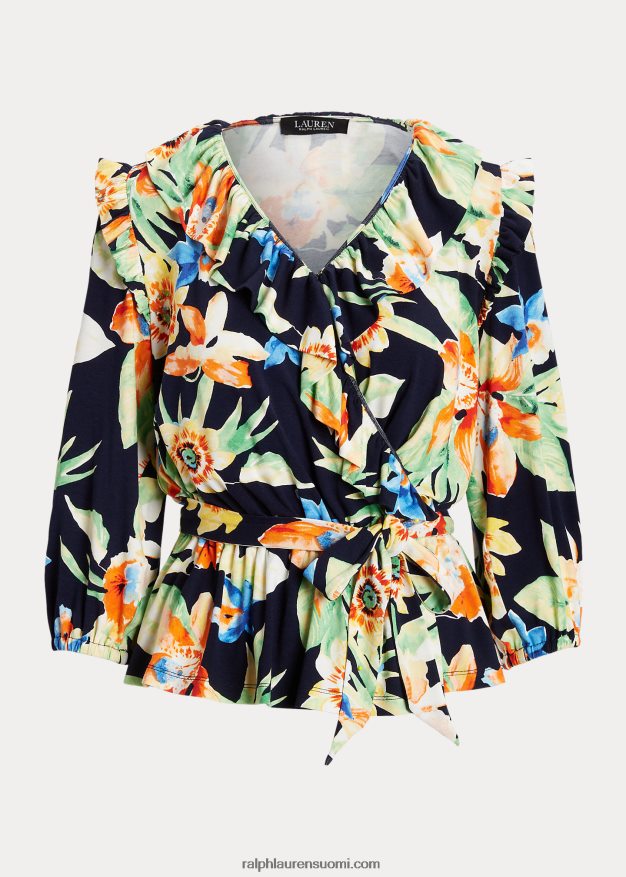 Ralph Lauren naiset kukkainen jerseypeplum-toppi 0Z24ZR9541 laivasto multi