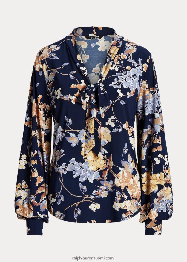 Ralph Lauren naiset kukkainen solmittava pääntie joustava trikoopaita 0Z24ZR3992 laivasto multi