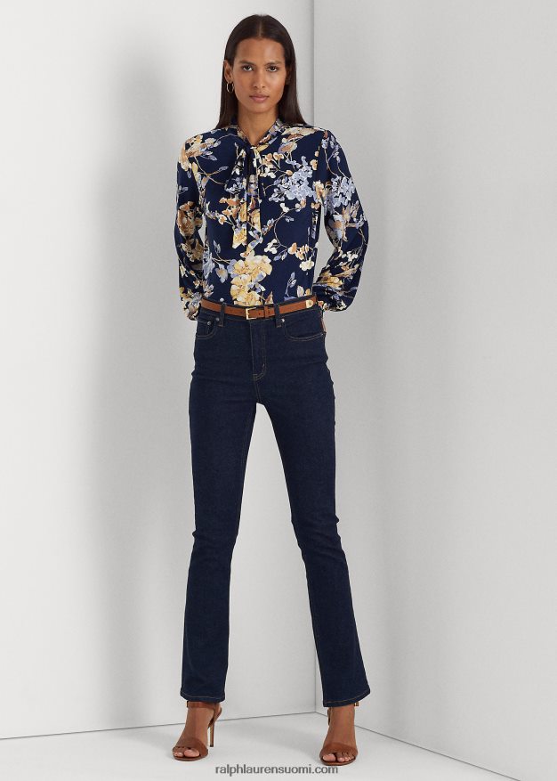 Ralph Lauren naiset kukkainen solmittava pääntie joustava trikoopaita 0Z24ZR3992 laivasto multi