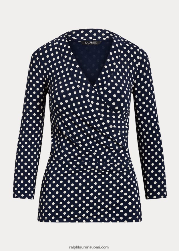 Ralph Lauren naiset pilkullinen jerseytoppi 0Z24ZR3955 laivastonsininen/kerma