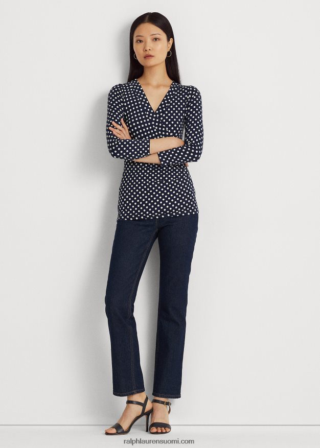 Ralph Lauren naiset pilkullinen jerseytoppi 0Z24ZR3955 laivastonsininen/kerma