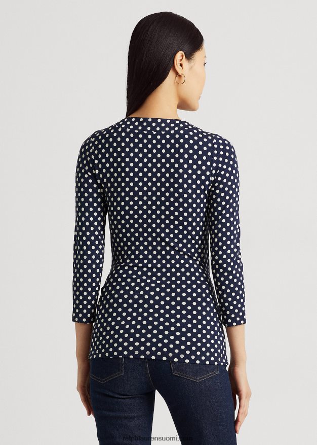 Ralph Lauren naiset pilkullinen jerseytoppi 0Z24ZR3955 laivastonsininen/kerma