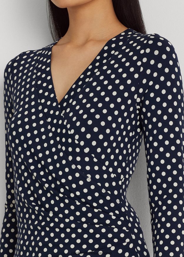 Ralph Lauren naiset pilkullinen jerseytoppi 0Z24ZR3955 laivastonsininen/kerma