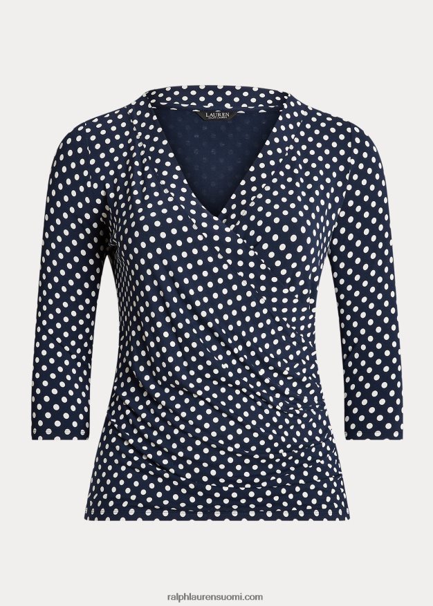 Ralph Lauren naiset pilkullinen jerseytoppi 0Z24ZR4594 laivastonsininen/kerma