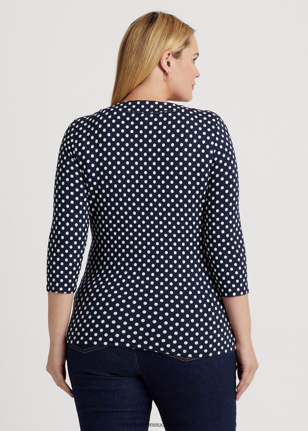 Ralph Lauren naiset pilkullinen jerseytoppi 0Z24ZR4594 laivastonsininen/kerma