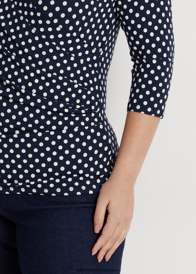 Ralph Lauren naiset pilkullinen jerseytoppi 0Z24ZR4594 laivastonsininen/kerma