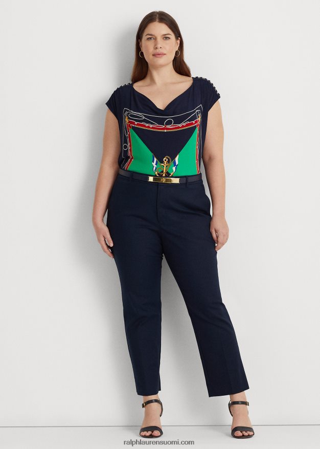 Ralph Lauren naiset print jersey hihaton cowlneck toppi 0Z24ZR4787 laivasto/vihreä multi