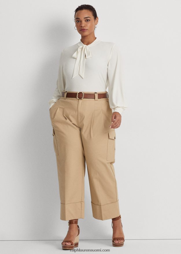 Ralph Lauren naiset solmittava pääntie, joustava trikoopaita 0Z24ZR4673 mascarpone-kermaa