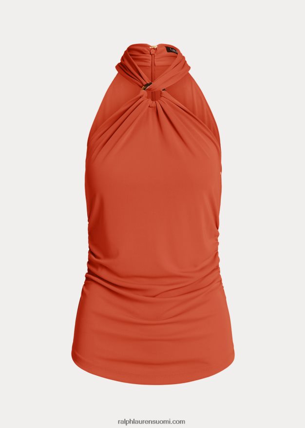 Ralph Lauren naiset stretch jersey-rengas-etu riimu toppi 0Z24ZR4303 punainen aurinkokivi