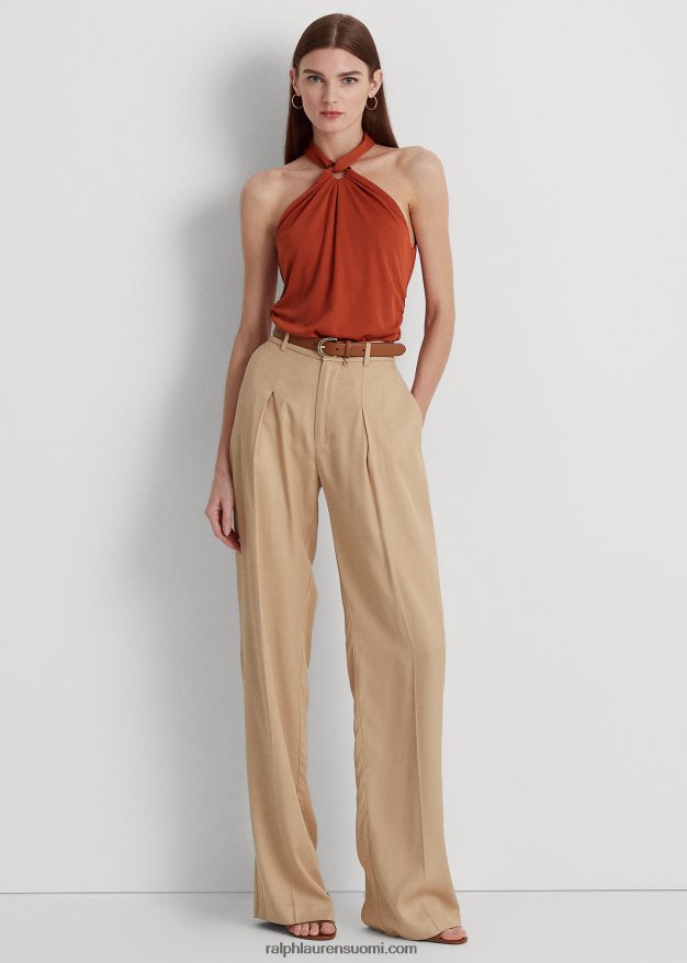 Ralph Lauren naiset stretch jersey-rengas-etu riimu toppi 0Z24ZR4303 punainen aurinkokivi