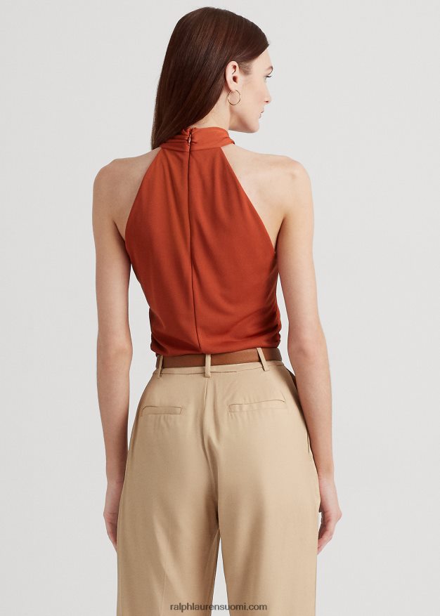 Ralph Lauren naiset stretch jersey-rengas-etu riimu toppi 0Z24ZR4303 punainen aurinkokivi