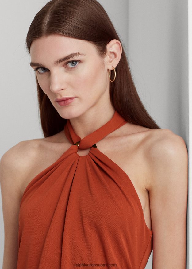 Ralph Lauren naiset stretch jersey-rengas-etu riimu toppi 0Z24ZR4303 punainen aurinkokivi