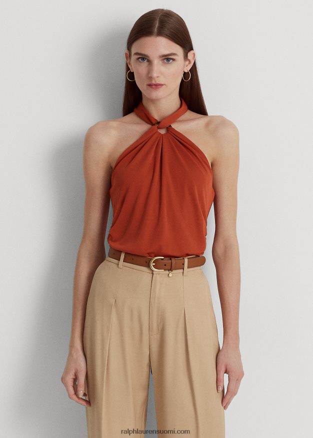 Ralph Lauren naiset stretch jersey-rengas-etu riimu toppi 0Z24ZR4303 punainen aurinkokivi