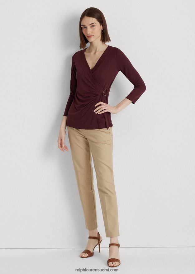 Ralph Lauren naiset stretch jersey toppi 0Z24ZR9158 vintage burgundia