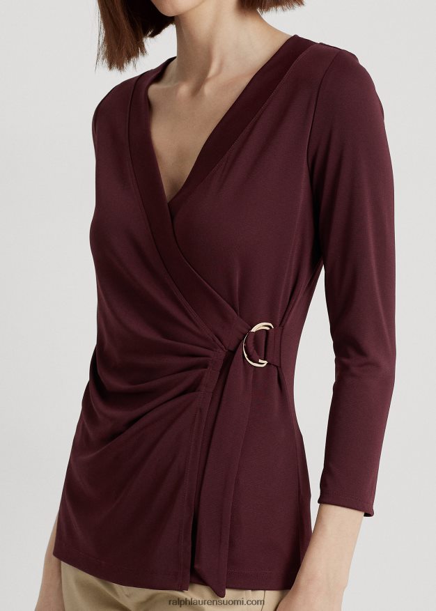 Ralph Lauren naiset stretch jersey toppi 0Z24ZR9158 vintage burgundia