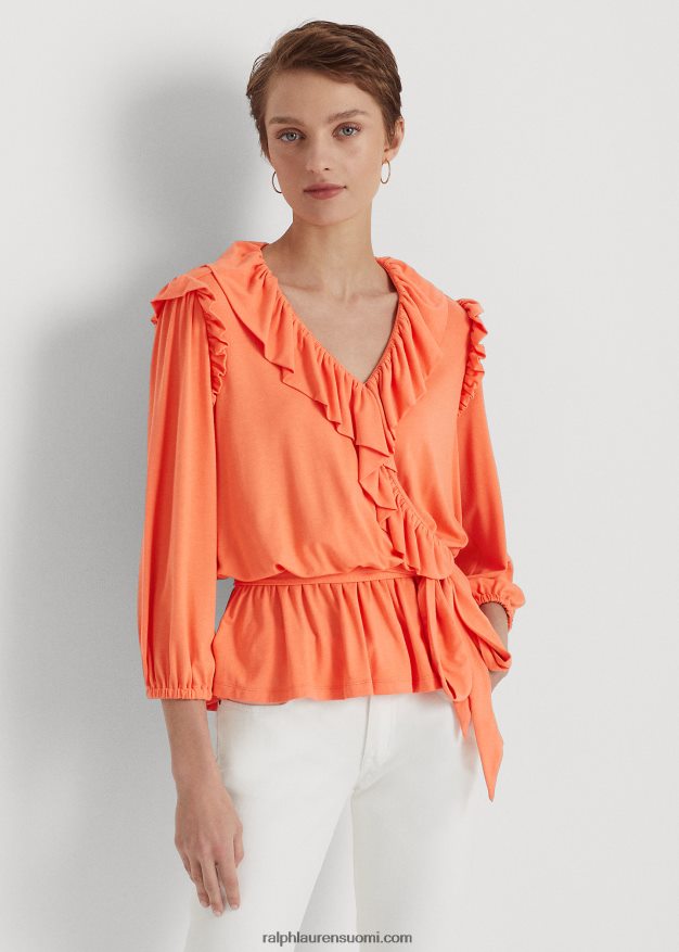 Ralph Lauren naiset vyöllinen jersey peplum toppi 0Z24ZR4859 sataman koralli