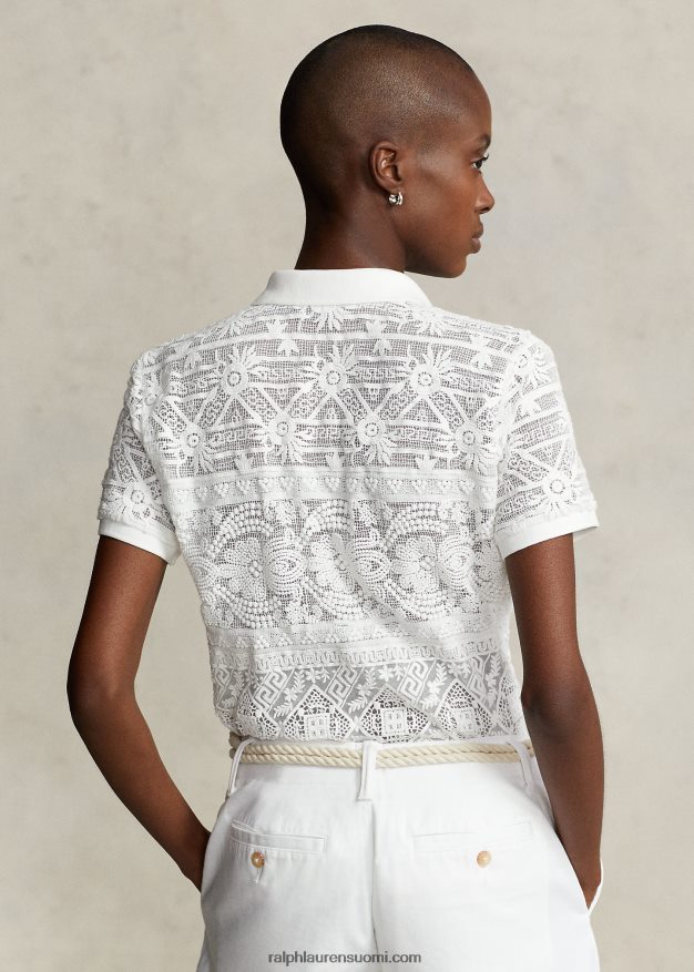 Ralph Lauren naiset geometrinen pitsinen poolopaita 0Z24ZR2923 pokaali kerma