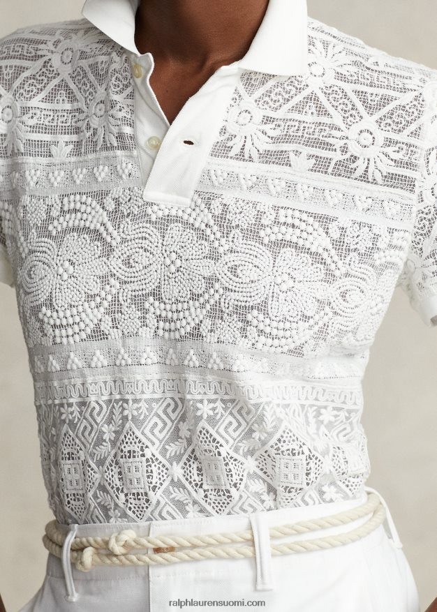 Ralph Lauren naiset geometrinen pitsinen poolopaita 0Z24ZR2923 pokaali kerma