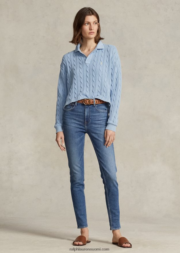 Ralph Lauren naiset kaapeli puuvilla poolopaita 0Z24ZR3174 puuterinsininen