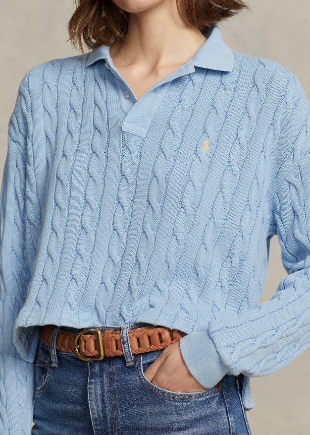 Ralph Lauren naiset kaapeli puuvilla poolopaita 0Z24ZR3174 puuterinsininen