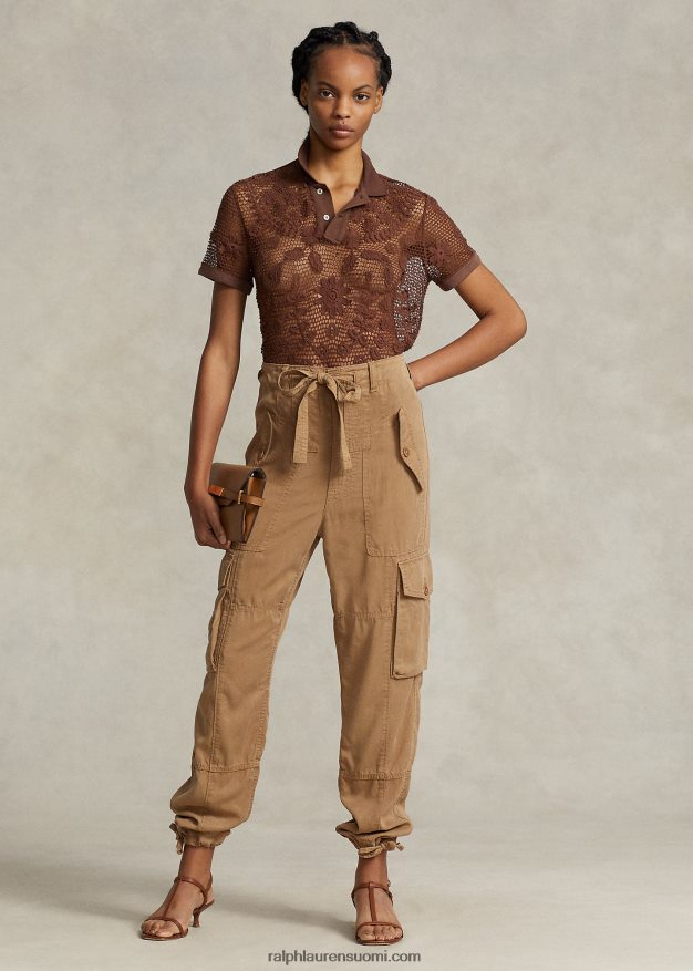 Ralph Lauren naiset kukkainen pitsinen poolopaita 0Z24ZR3206 suklaanruskea