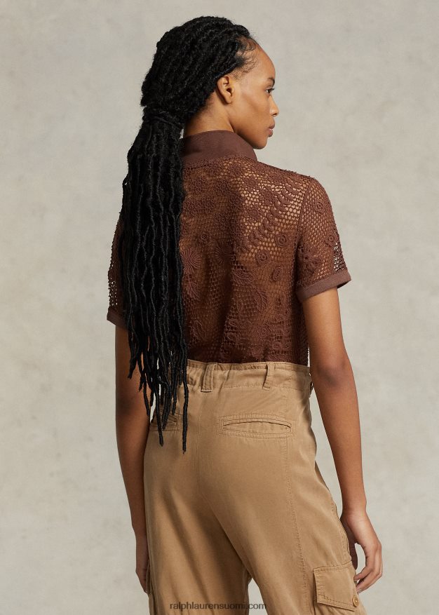 Ralph Lauren naiset kukkainen pitsinen poolopaita 0Z24ZR3206 suklaanruskea