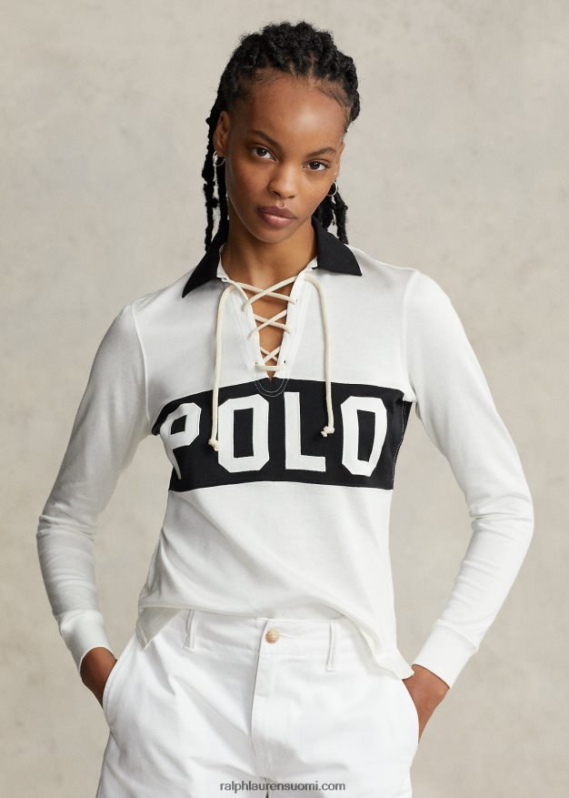 Ralph Lauren naiset logolla sidottu jersey poolopaita 0Z24ZR2985 kannenpesuaine valkoinen