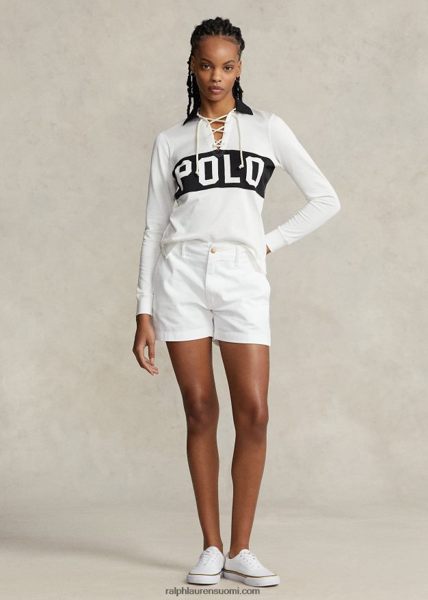 Ralph Lauren naiset logolla sidottu jersey poolopaita 0Z24ZR2985 kannenpesuaine valkoinen