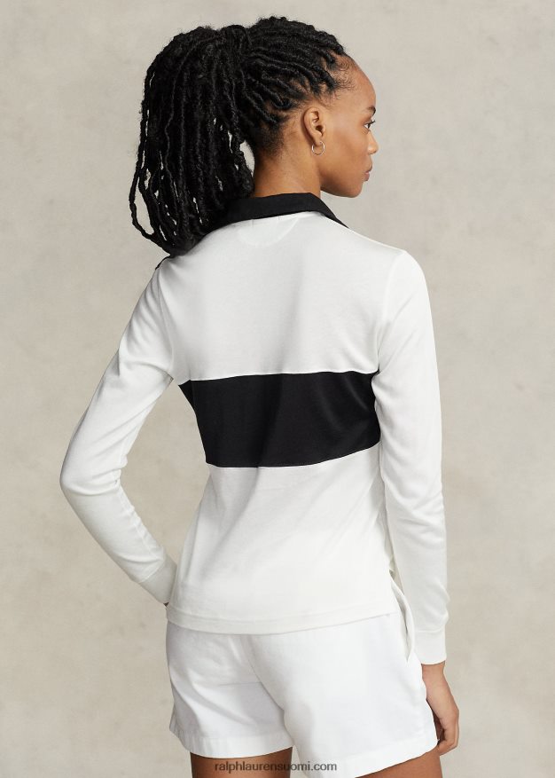Ralph Lauren naiset logolla sidottu jersey poolopaita 0Z24ZR2985 kannenpesuaine valkoinen