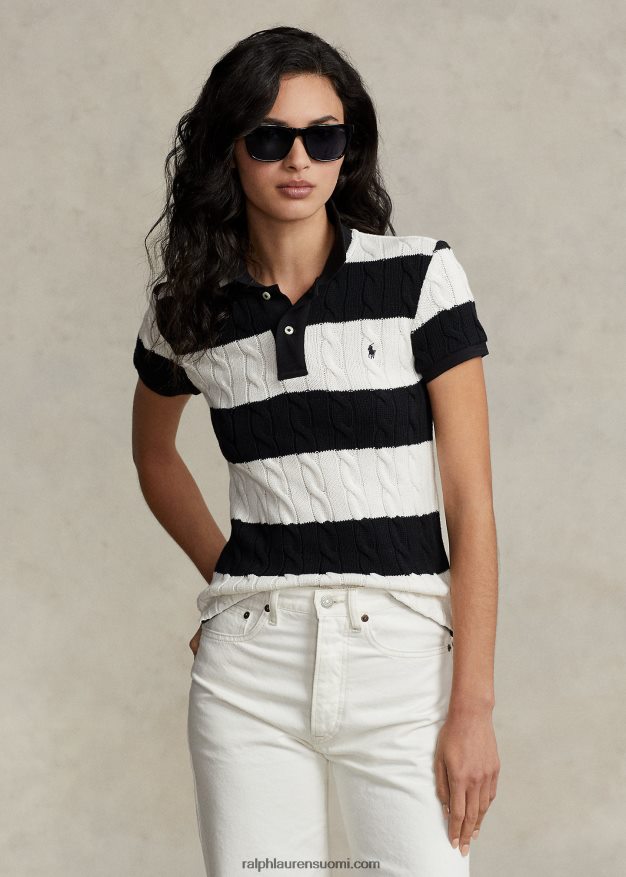 Ralph Lauren naiset ohut kaapelineulottu poolopaita 0Z24ZR2928 kerma/musta
