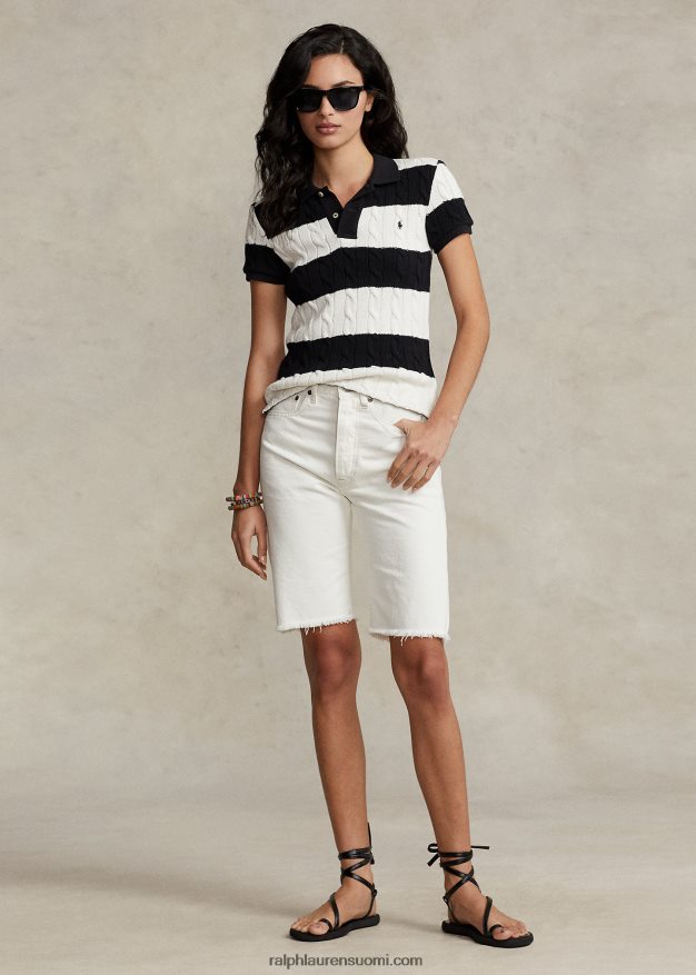 Ralph Lauren naiset ohut kaapelineulottu poolopaita 0Z24ZR2928 kerma/musta