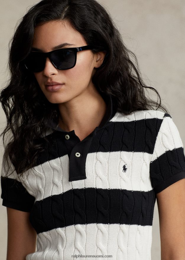 Ralph Lauren naiset ohut kaapelineulottu poolopaita 0Z24ZR2928 kerma/musta