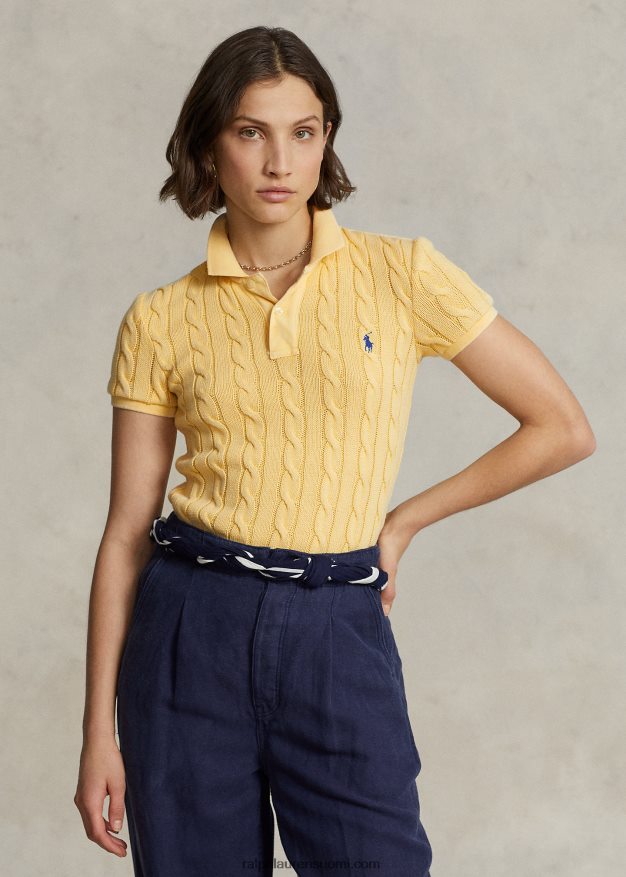 Ralph Lauren naiset ohut kaapelineulottu poolopaita 0Z24ZR3020 syksy keltainen