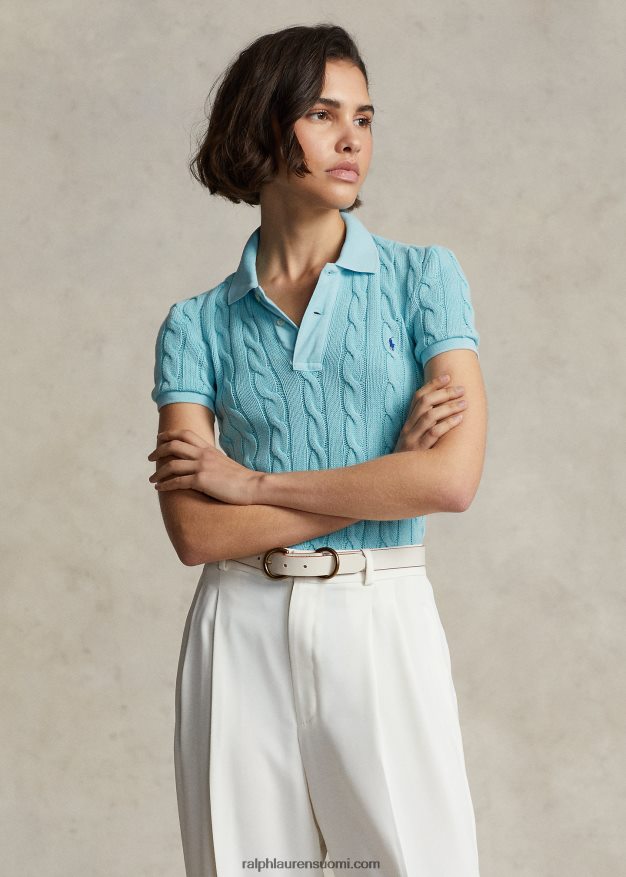 Ralph Lauren naiset ohut kaapelineulottu poolopaita 0Z24ZR3022 turkoosi nova