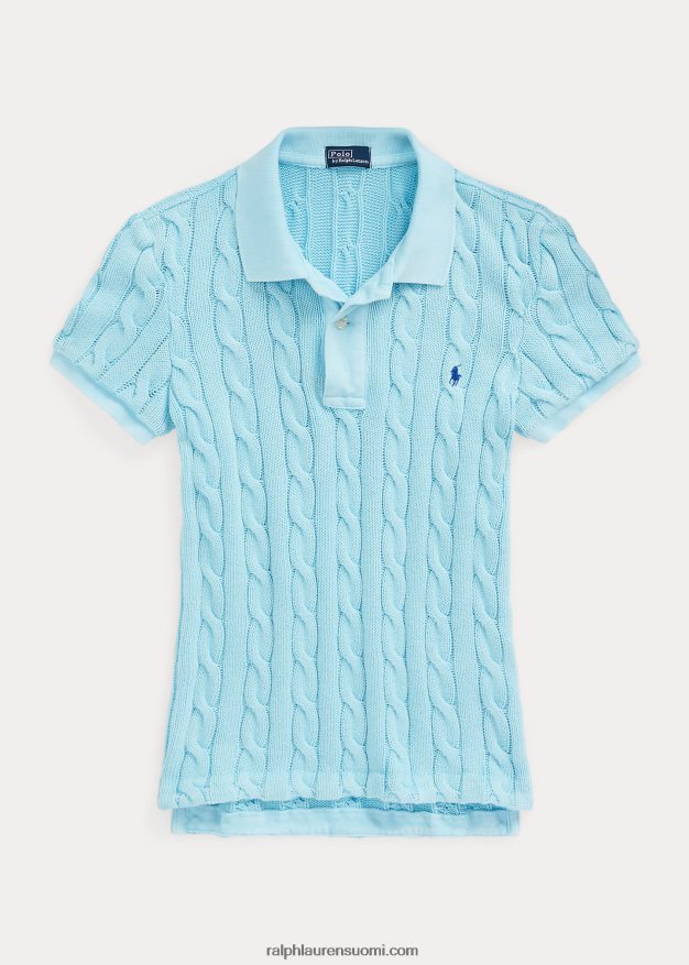 Ralph Lauren naiset ohut kaapelineulottu poolopaita 0Z24ZR3022 turkoosi nova